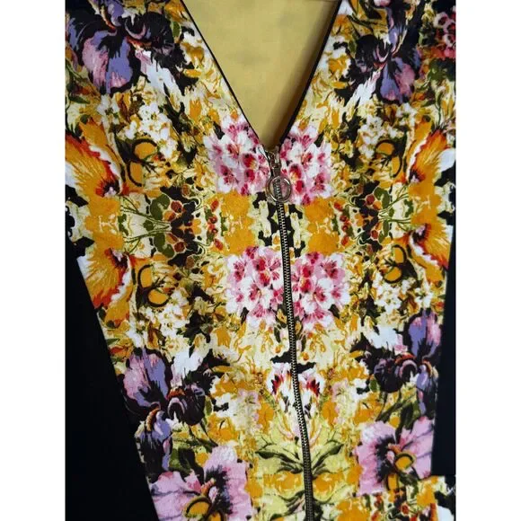 Donna Morgan Floral Sheath Dress Size 8 Yellow Black Zip Career Cocktail NWT - Picture 7 of 7